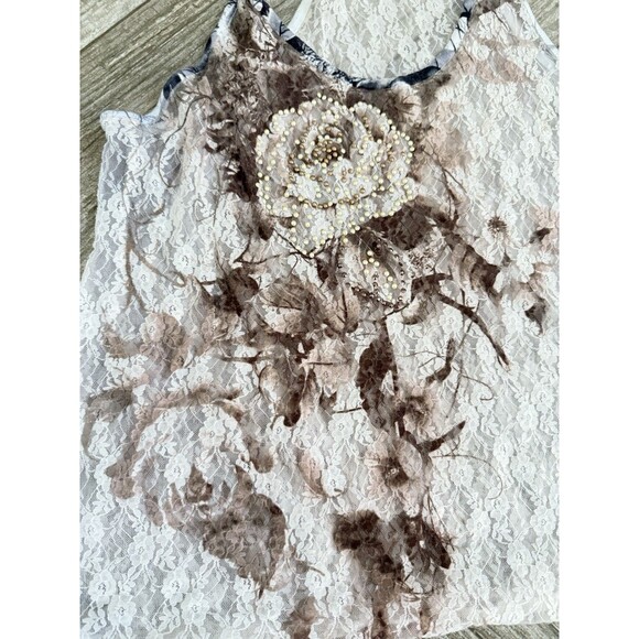 American Rag Cie Women's  Stretchy Lace Tank Top, Size L, White Floral Print - Picture 4 of 7